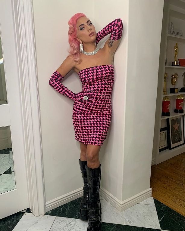 Леди Гага в розовом мини-платье похвасталась пышной грудью